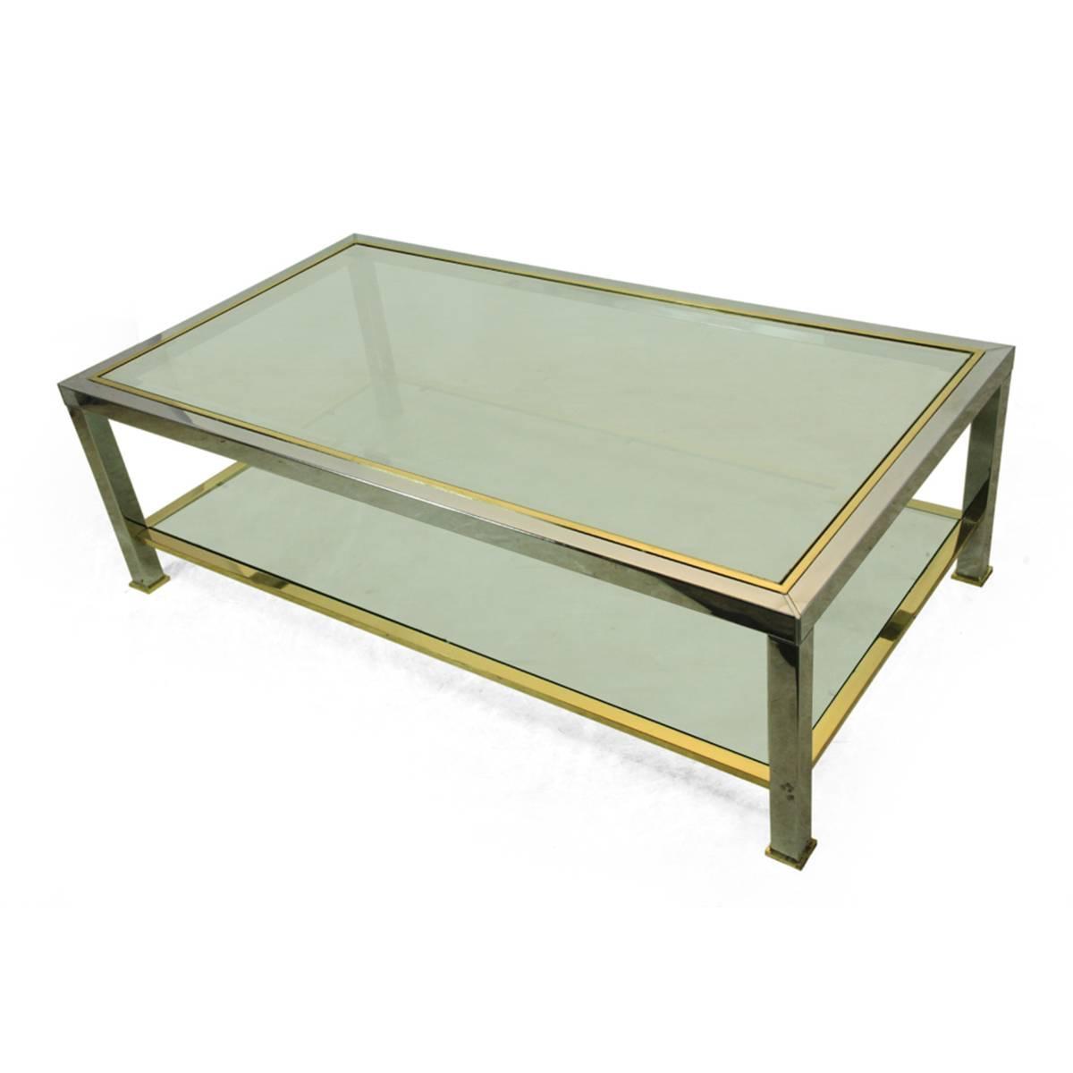 Chrome and Brass Glass Top Coffee Table circa 1970 at 1stdibs