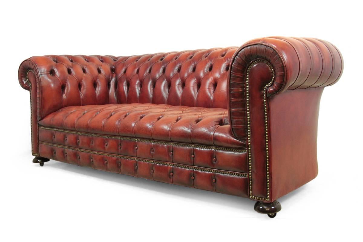 Late 20th Century Vintage Red Leather Chesterfield