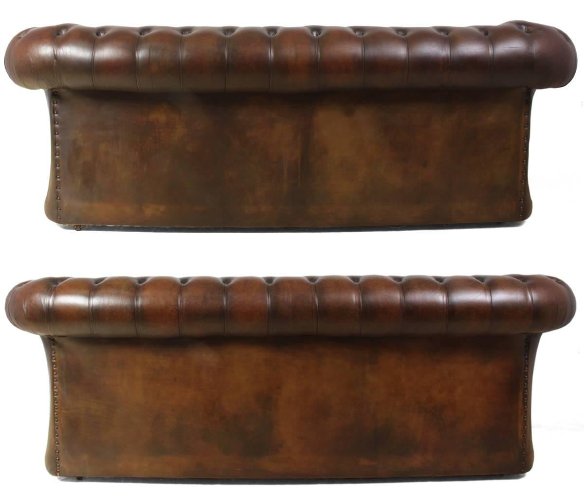 Pair of Vintage Brown Leather Chesterfields 2