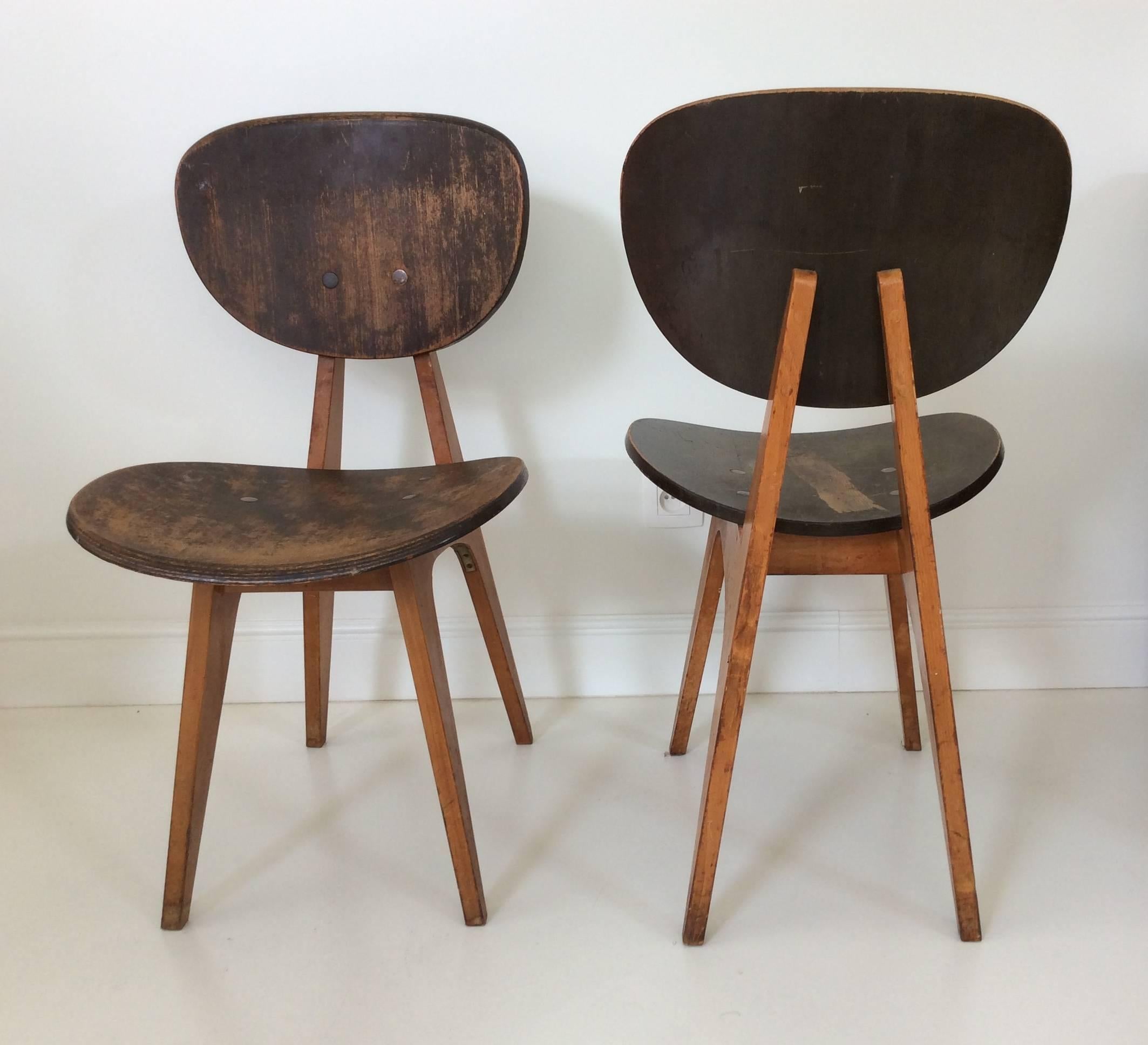 Mid-Century Modern Pair of Original 1960 Chairs by Daisaku Choh, Japan