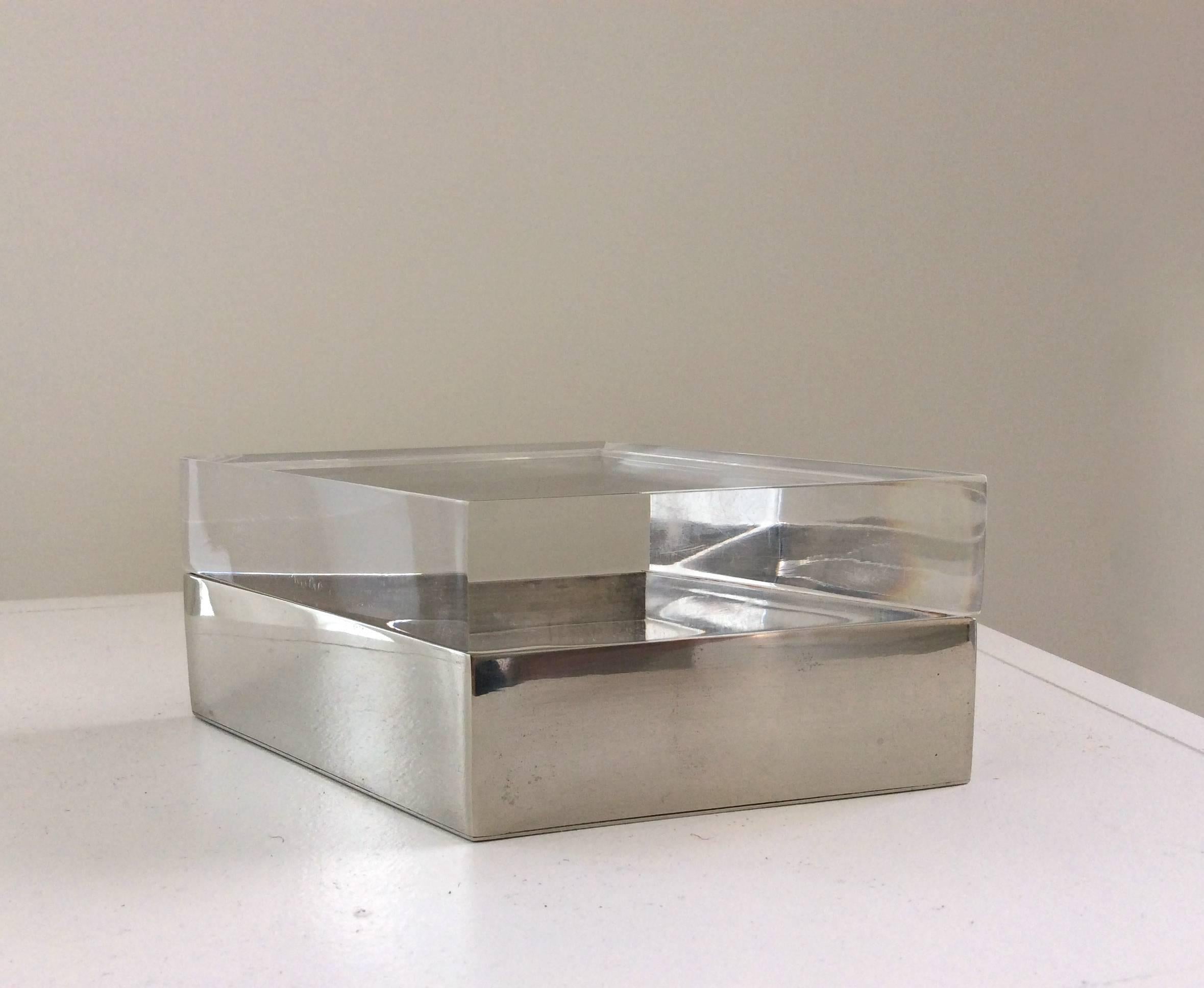 Mid-Century Modern Gabrielle Crespi Decorative Lucite and Chromed Metal Box, circa 1975, Italy