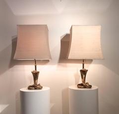 Pair of brass"Cobra" lamps, circa 1970, France.