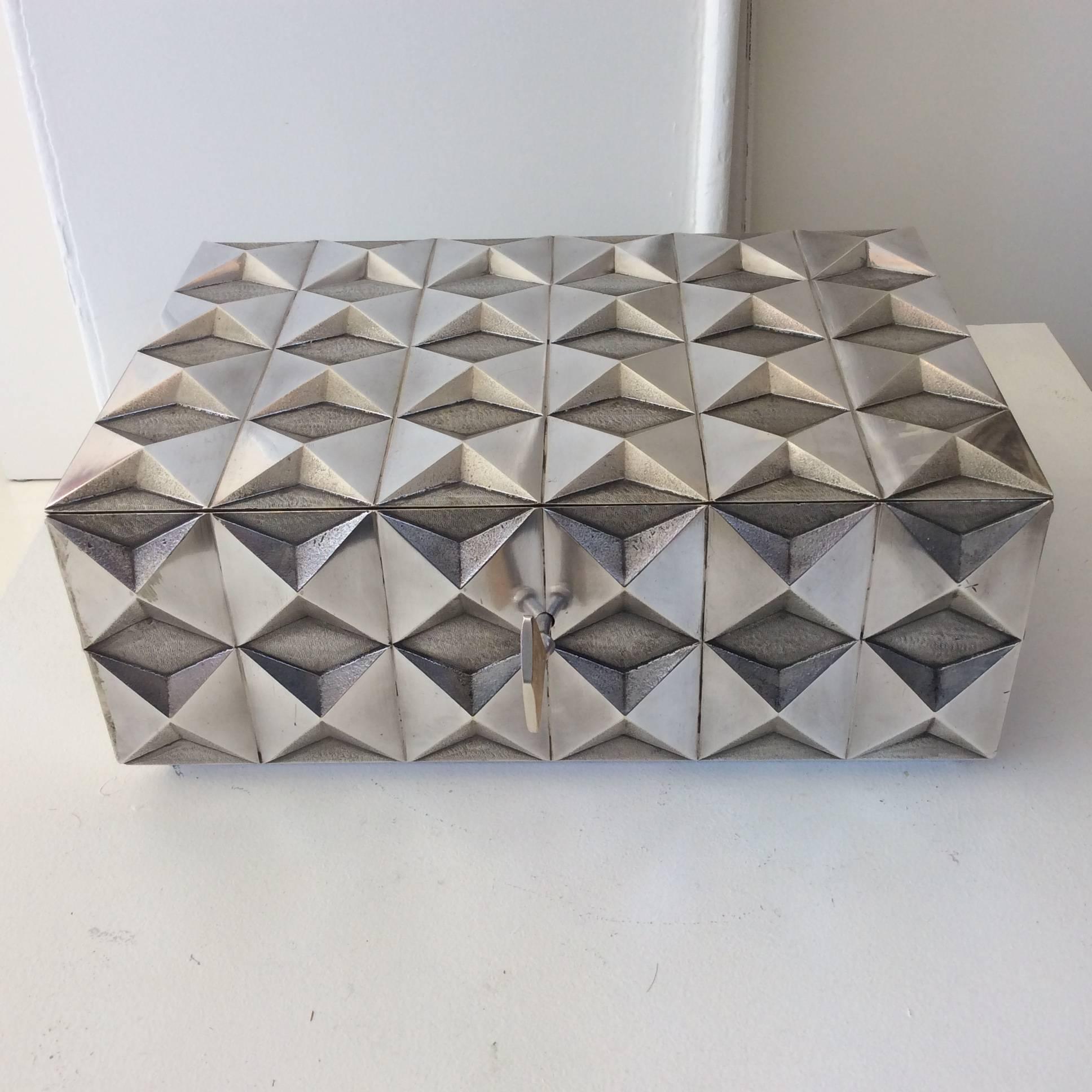 Mid-Century Modern Precious Diamond Point Silver Plated Metal Box, 1970s, France