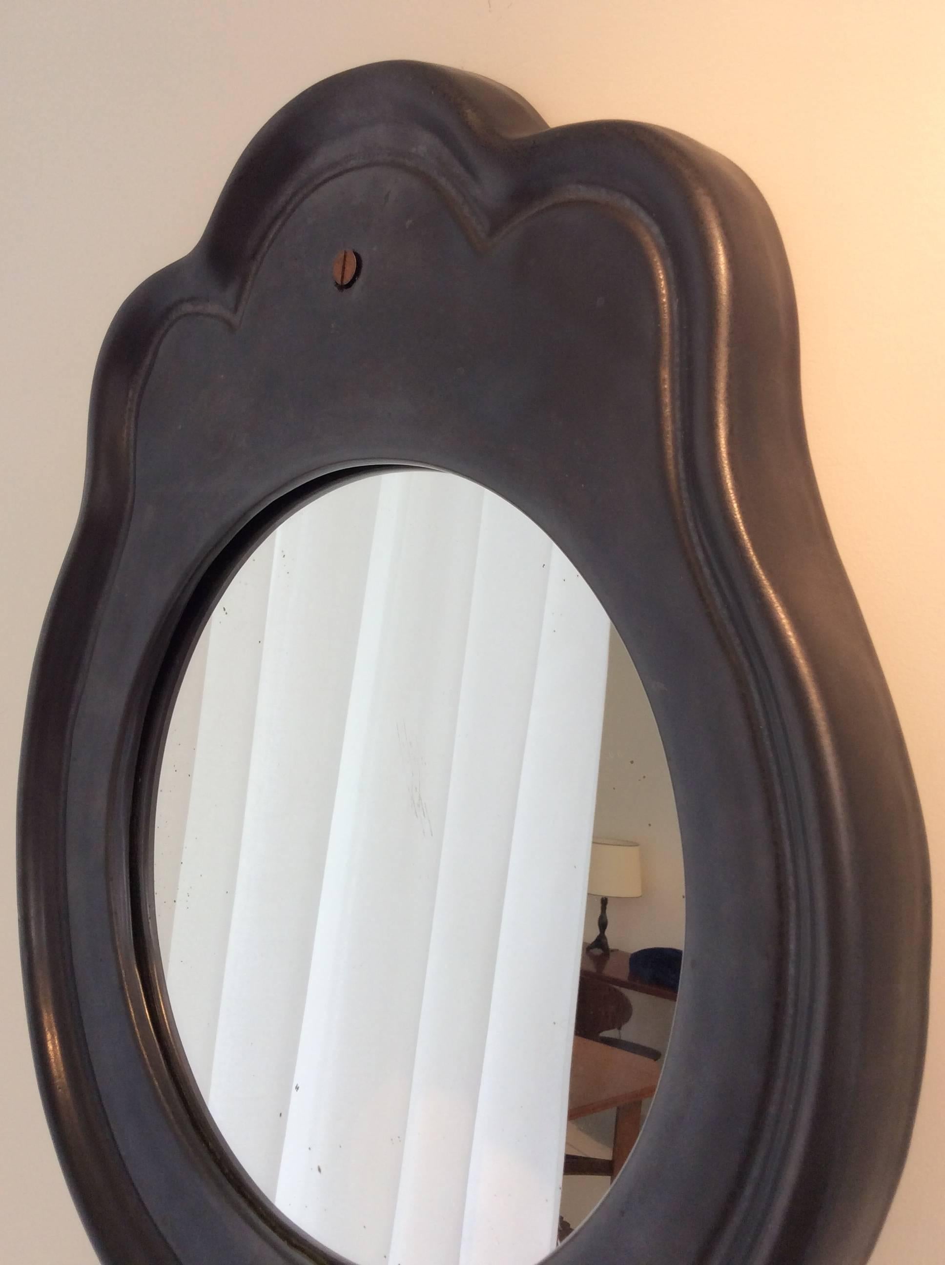 Mid-Century Modern Black Ceramic Mirror, circa 1950, France