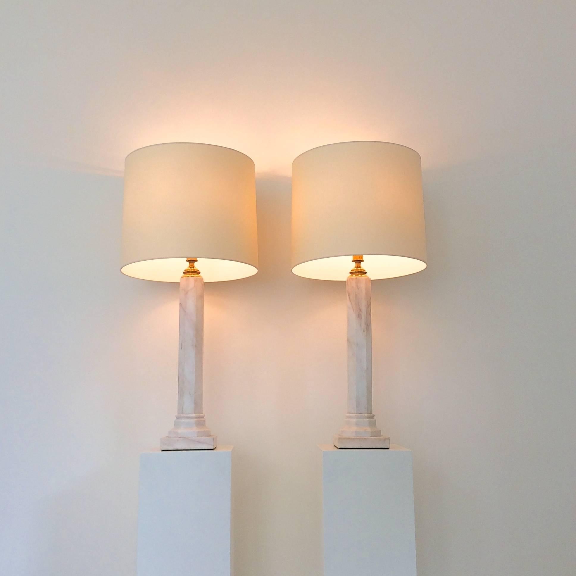 Jan Vlug Pair of Large Marble Table Lamps, circa 1975, Belgium In Good Condition In Brussels, BE