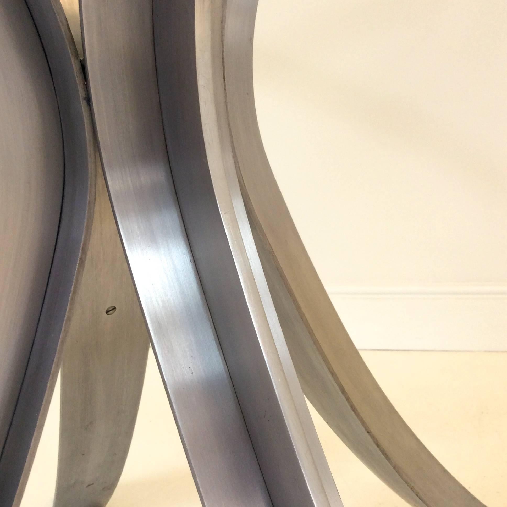 Stainless Steel Xavier Feal Round Table, Brushed Steel, circa 1970, France