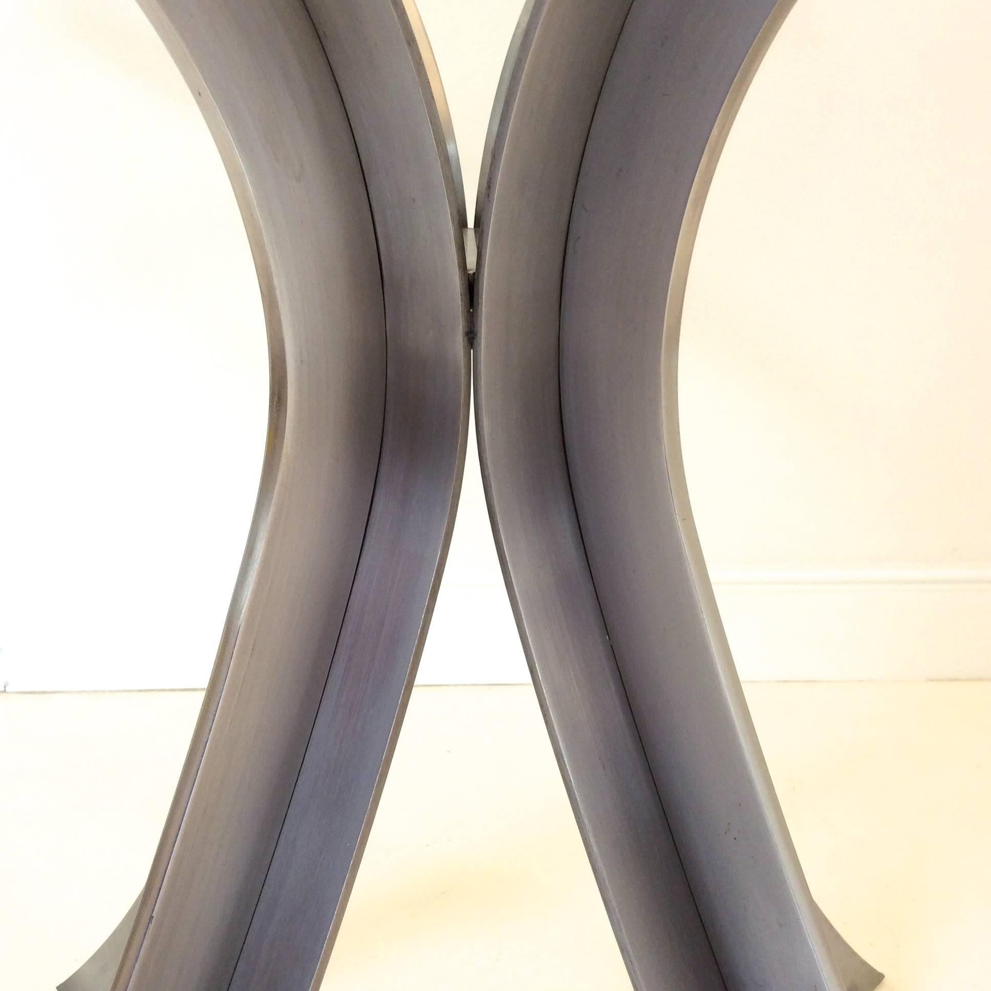 Xavier Feal Round Table, Brushed Steel, circa 1970, France 1