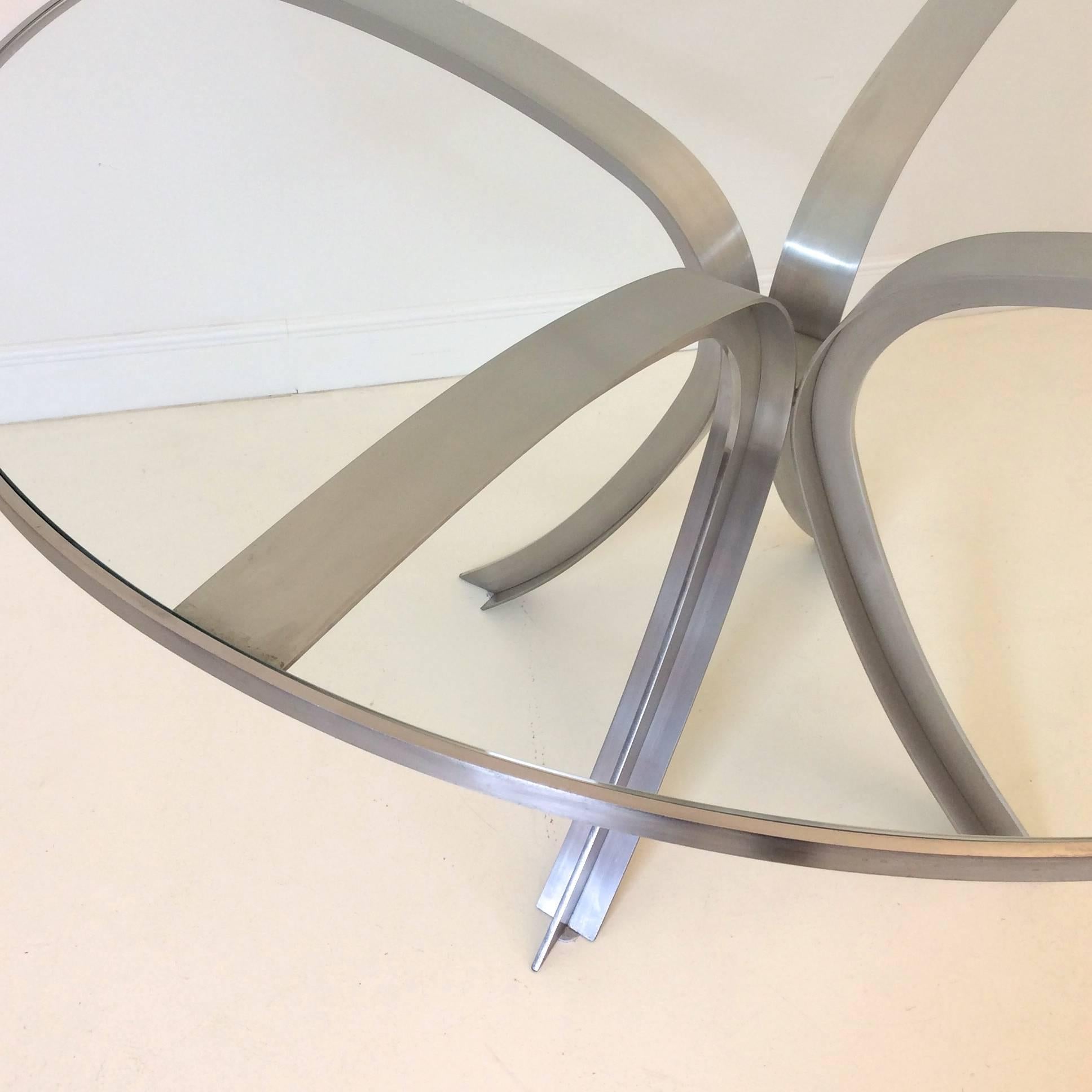 Xavier Feal Round Table, Brushed Steel, circa 1970, France In Good Condition In Brussels, BE