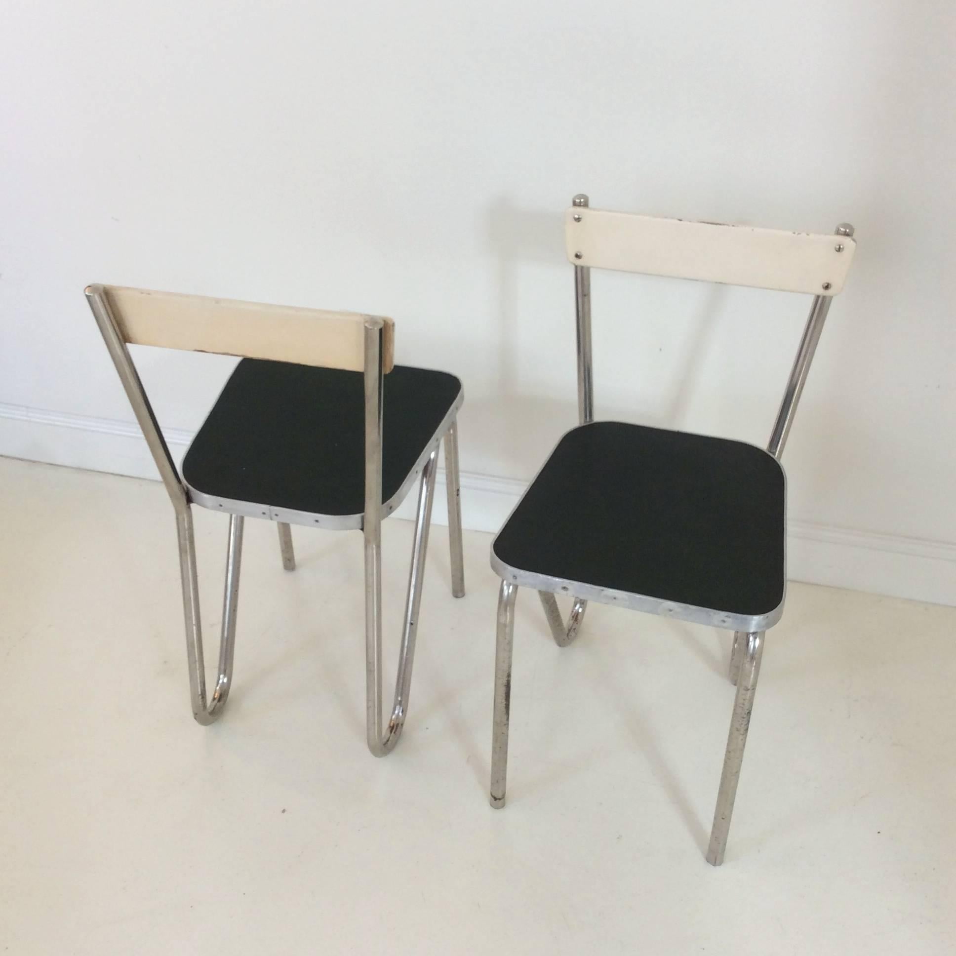 French Pair of Modernist Tubular Chairs, circa 1930, France