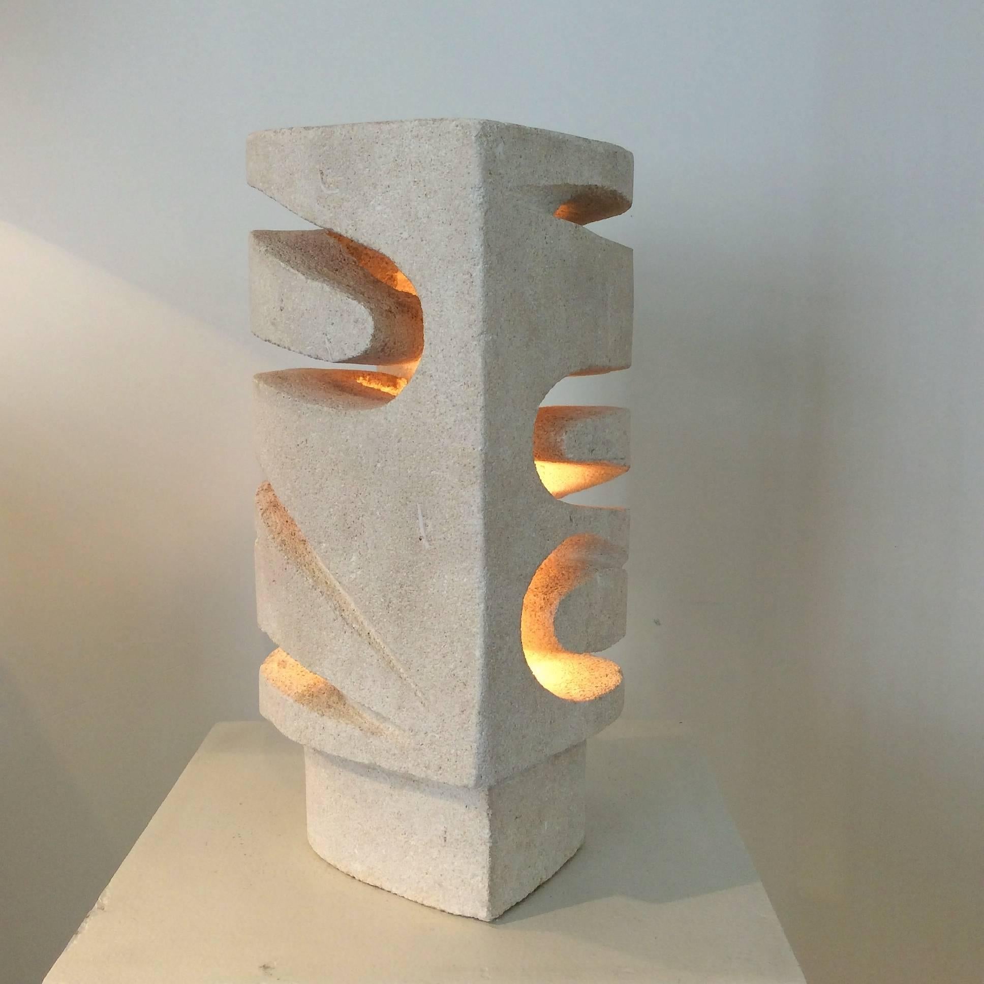 Sculptural Limestone Table Lamp, circa 1970, France In Good Condition In Brussels, BE