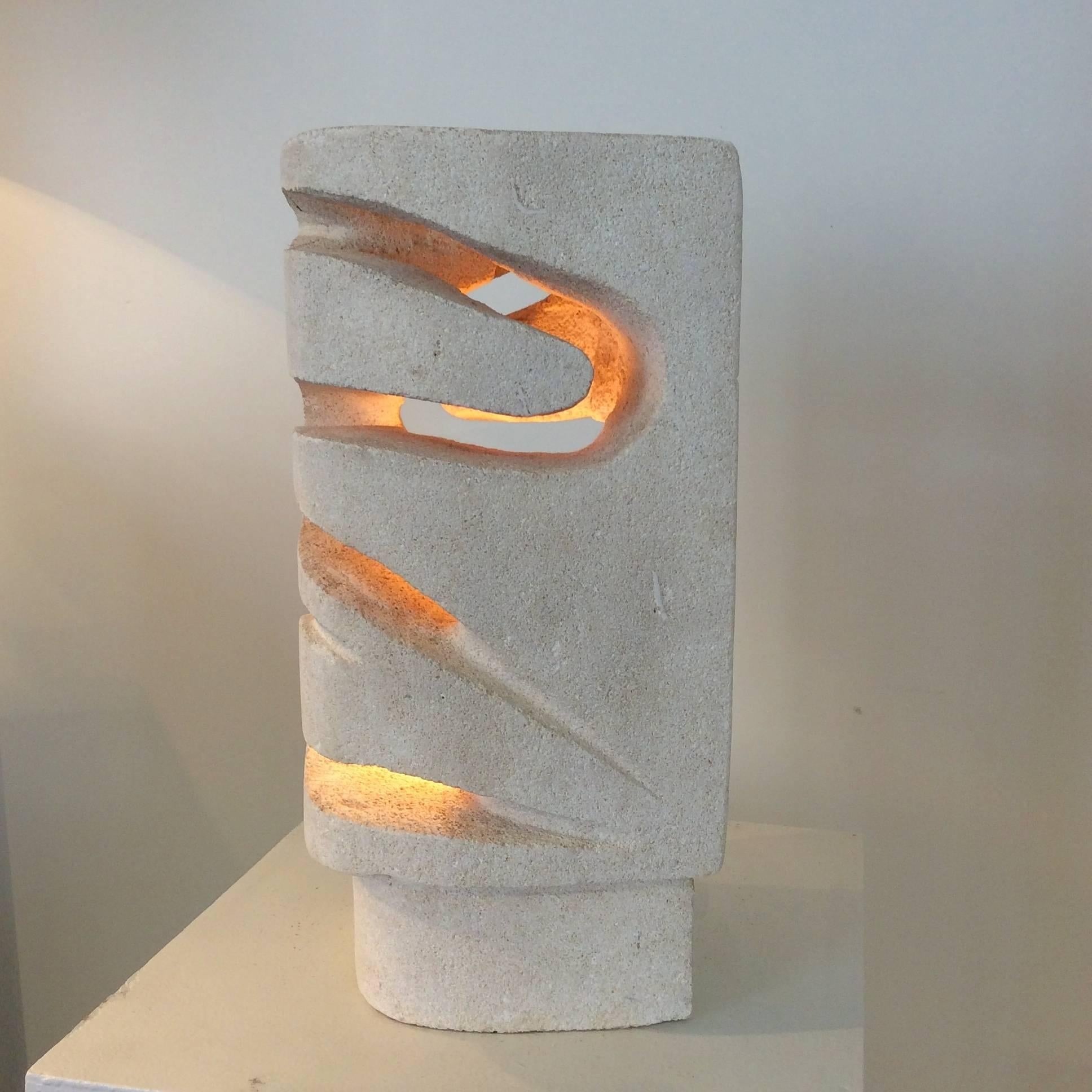 Sculptural Limestone Table Lamp, circa 1970, France 2