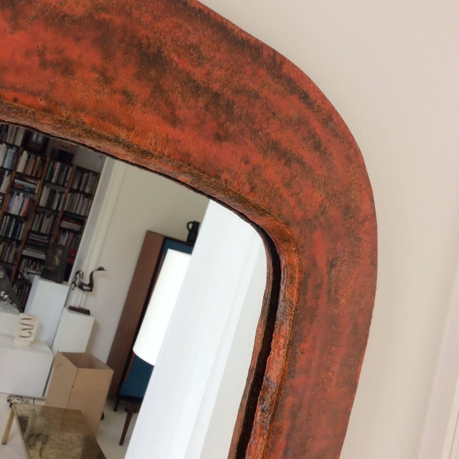 Glazed Ceramic Mirror, Juliette Derel Attributed, circa 1950, France