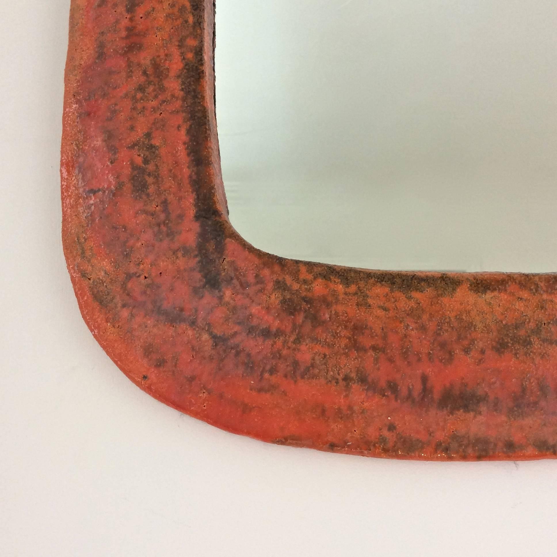 Ceramic Mirror, Juliette Derel Attributed, circa 1950, France In Good Condition In Brussels, BE