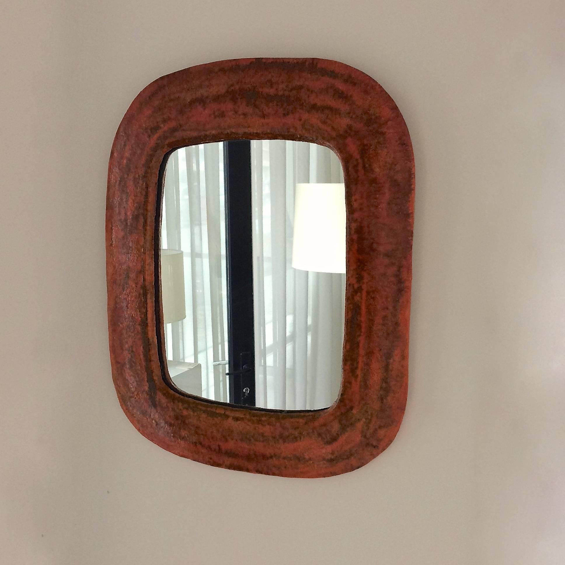 French Ceramic Mirror, Juliette Derel Attributed, circa 1950, France
