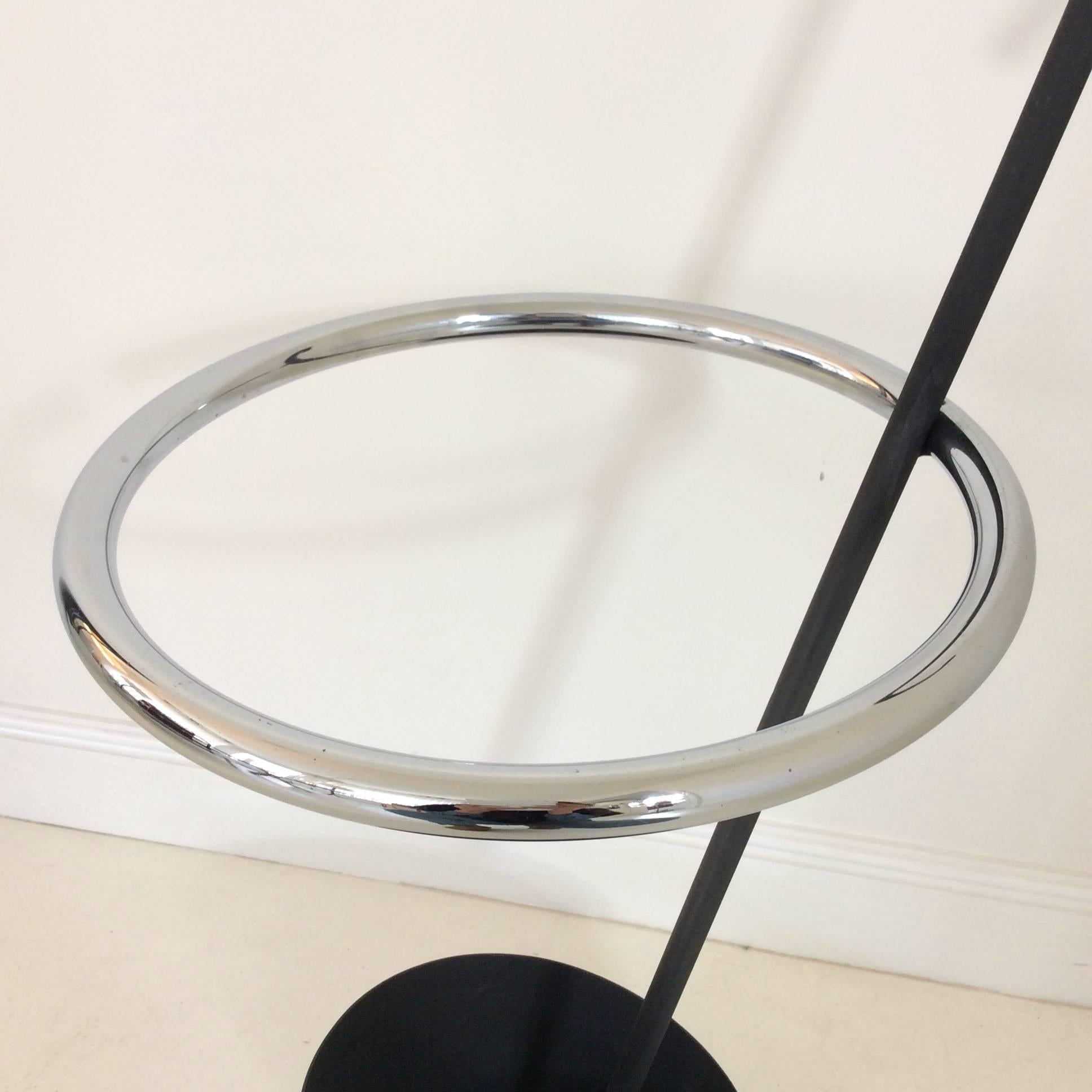 Shiro Kuramata umbrella stand designed in 1986 for Pastoe, Netherlands.
Small production.
Enameled steel, chrome-plated steel, rubber.
Dimensions: H 87 cm, W 48 cm, D 38 cm.
Good original condition.