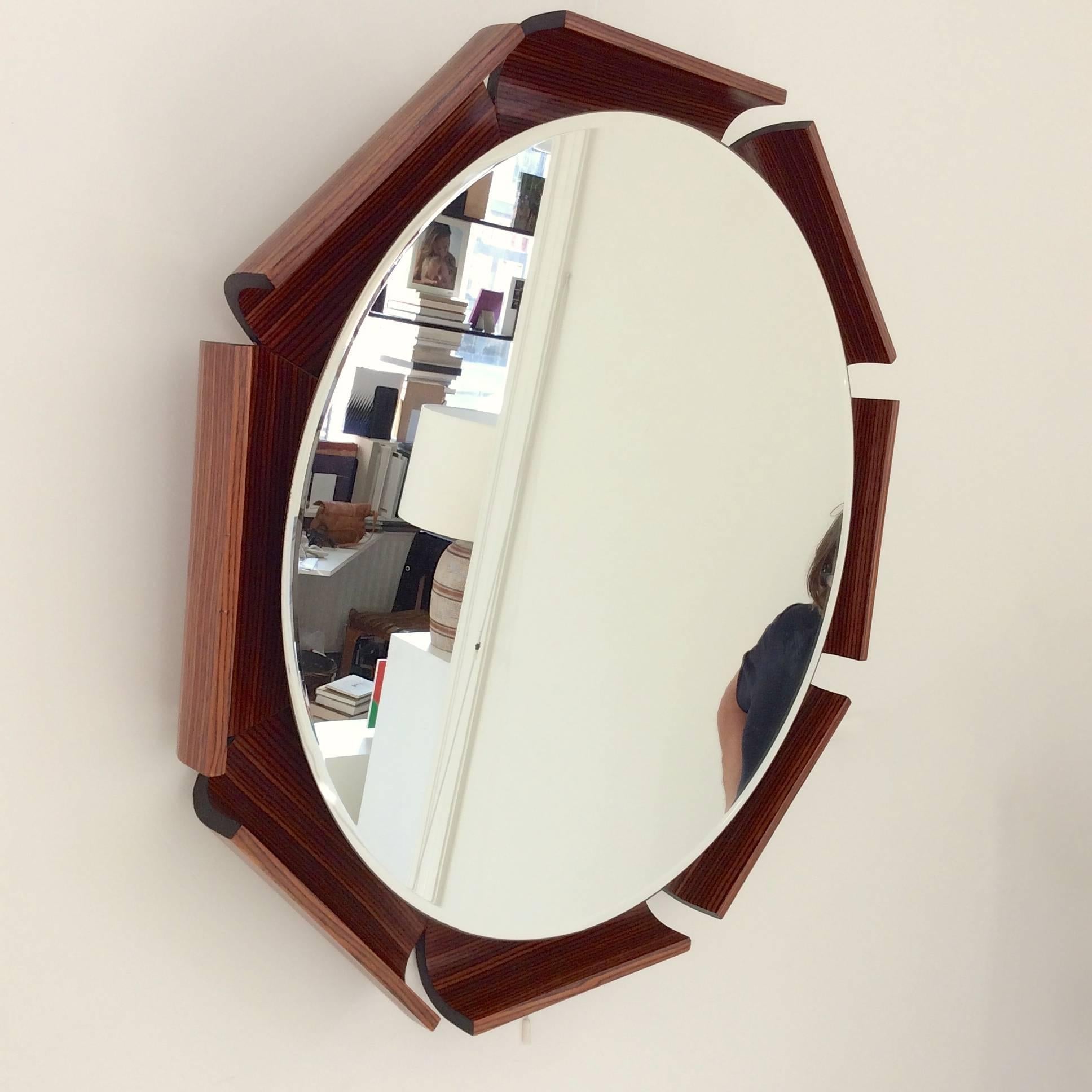 Ico Parisi Attributed Italian wood Illuminated Mirror In Good Condition In Brussels, BE