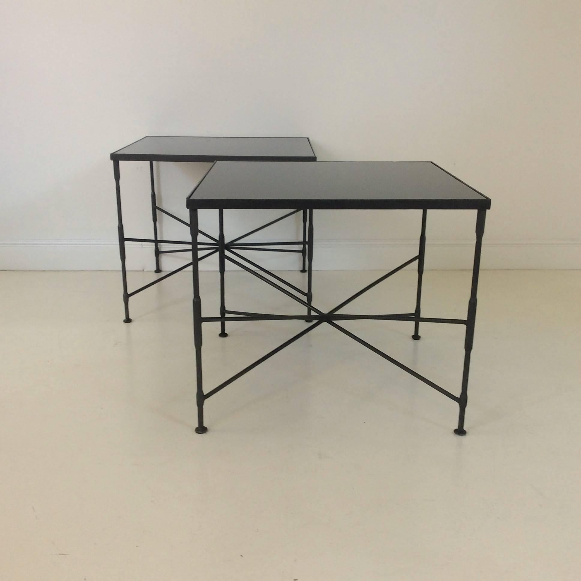 Blackened Pair of Metal Side Tables, circa 1970, France