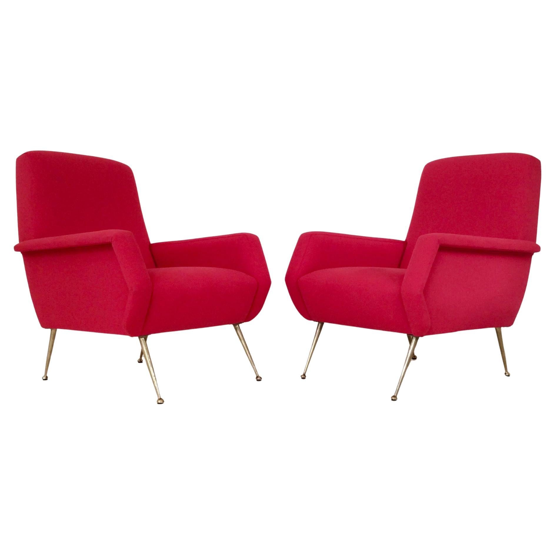 Pair of Red Armchairs, circa 1950, Italy