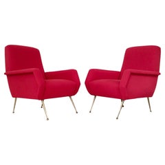 Antique Pair of Red Armchairs, circa 1950, Italy