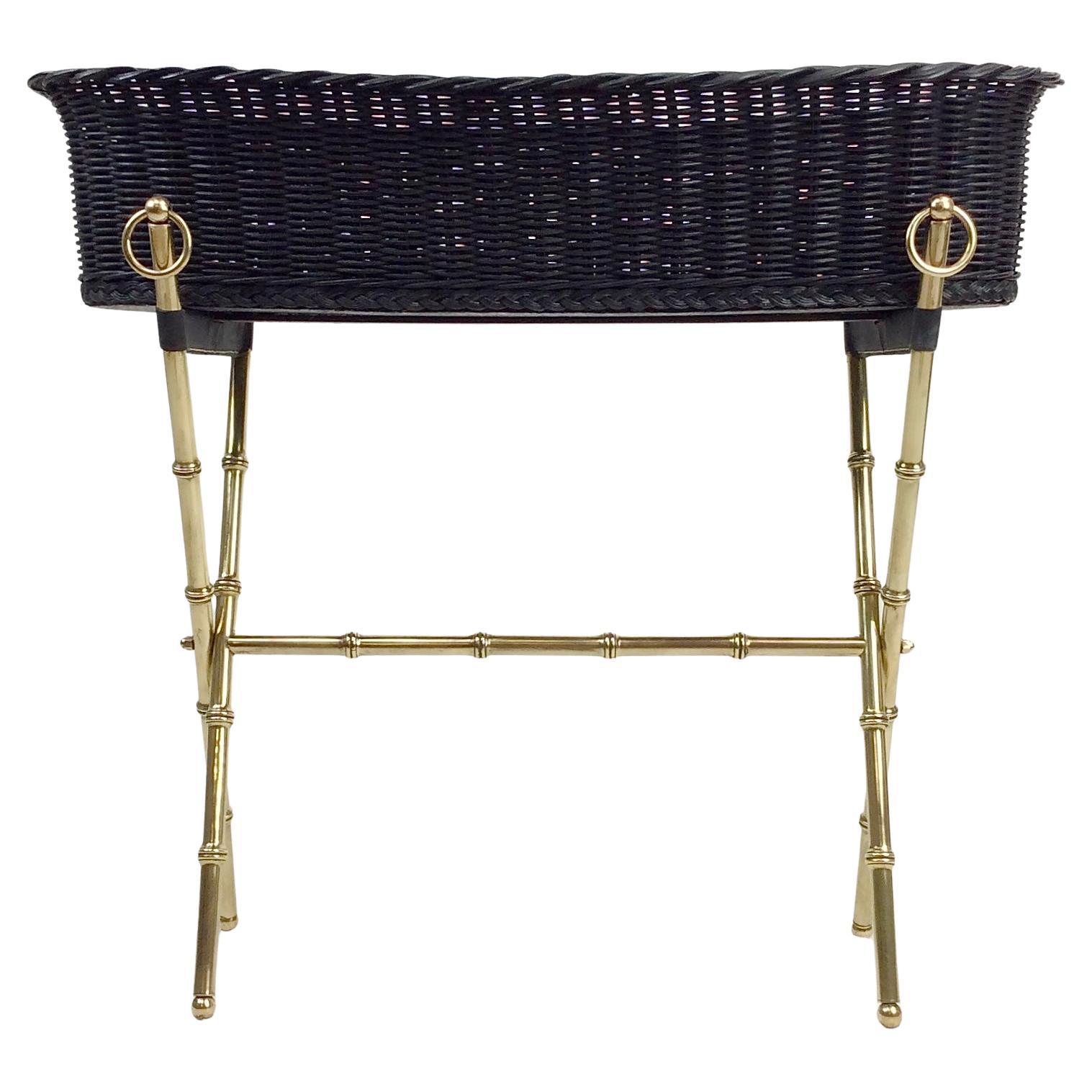 Jacques Adnet Jardiniere in ottone e vimini, 1960 circa, Francia in vendita