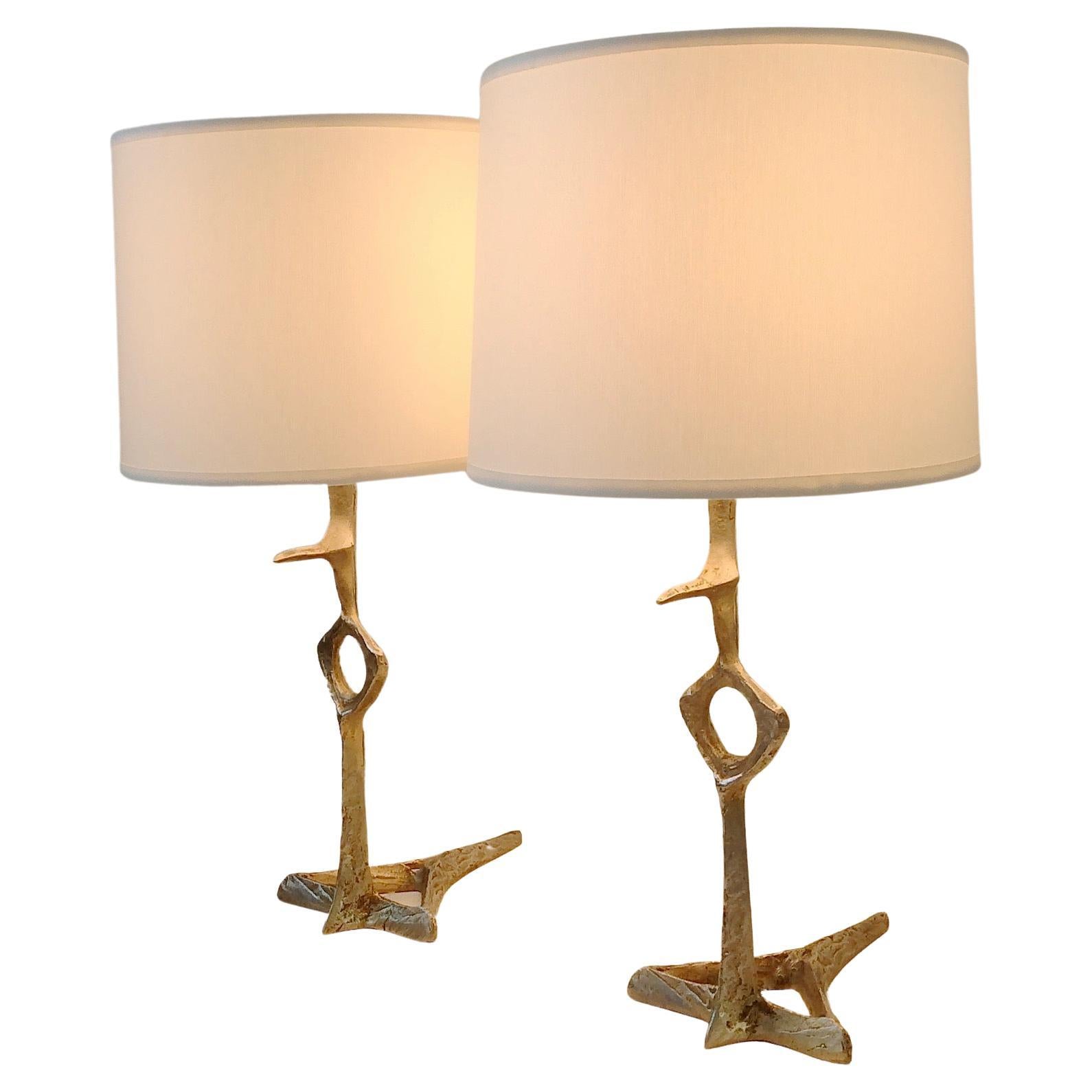 Denise Pietra Corbara Pair of Bronze Table Lamps, circa 1960, France For Sale