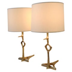 Denise Pietra Corbara Pair of Bronze Table Lamps, circa 1960, France