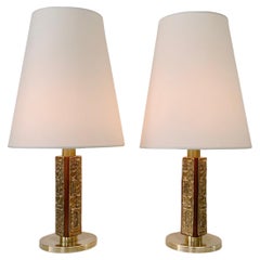 Angelo Brotto Pair of Bronze Table Lamps, circa 1970, Italy