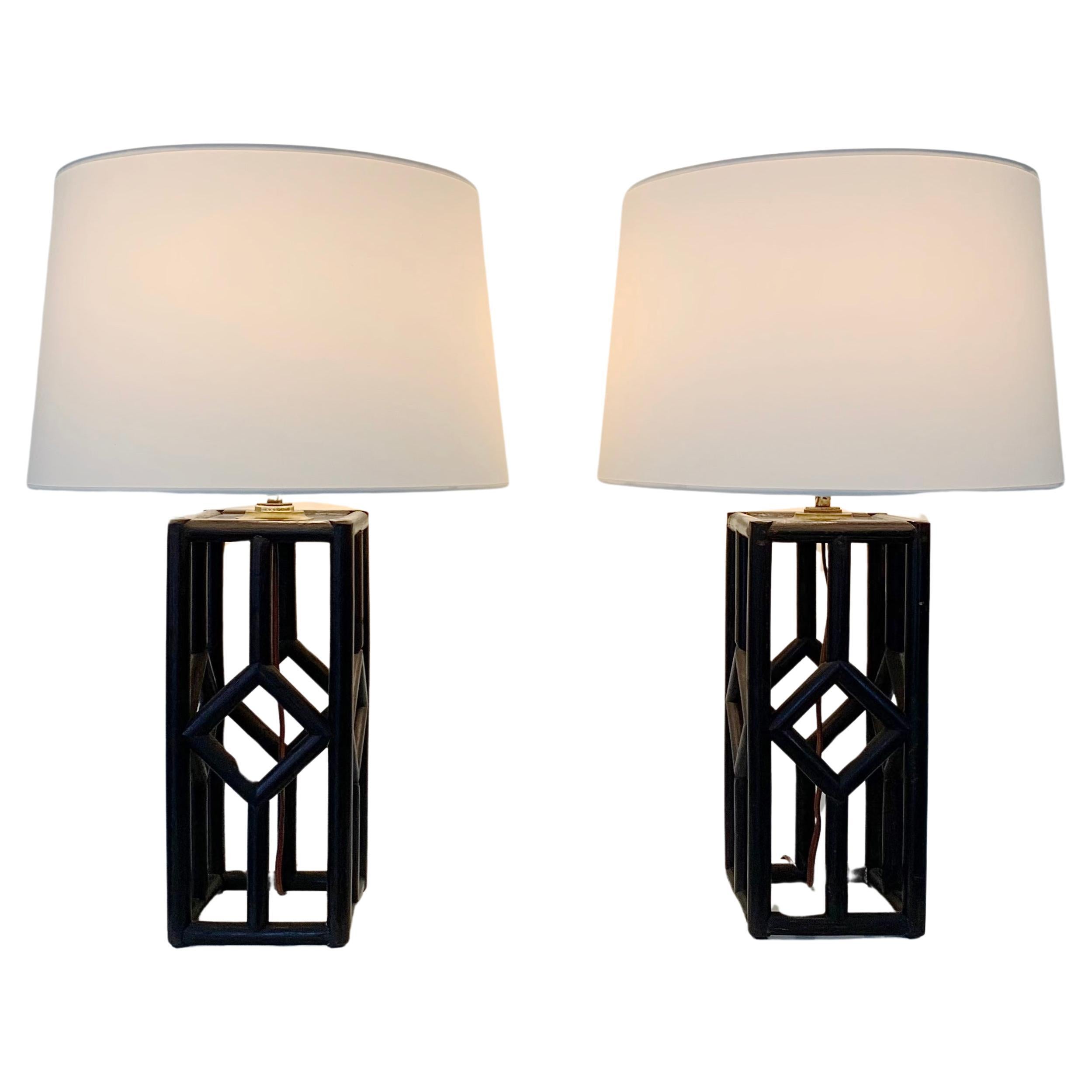 Mid-Century Pair of Bamboo Table Lamps, circa 1970, Italy.