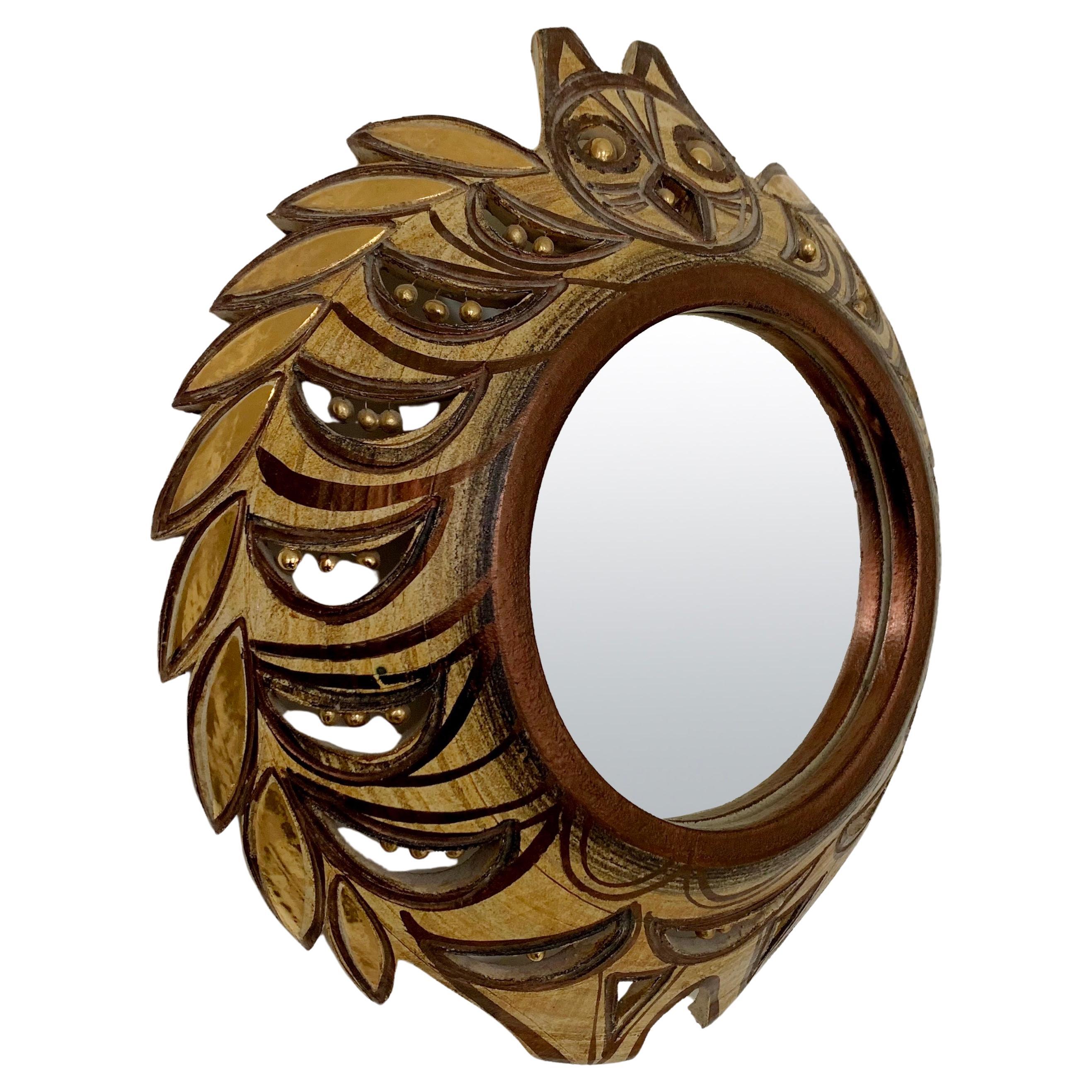 Georges Pelletier Rare miroir hibou vintage en céramique, circa 1975, France. en vente