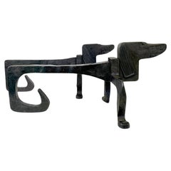 Gaston Le Bourgeois Attributed Pair of Dogs Wrought Iron Andirons, 1930, France.