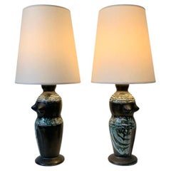 Paire de lampes de table antropomorphes en céramique, vers 1950, France.