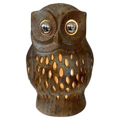 Grande lampe hibou en céramique signée Agnes Escala, circa 1970, France