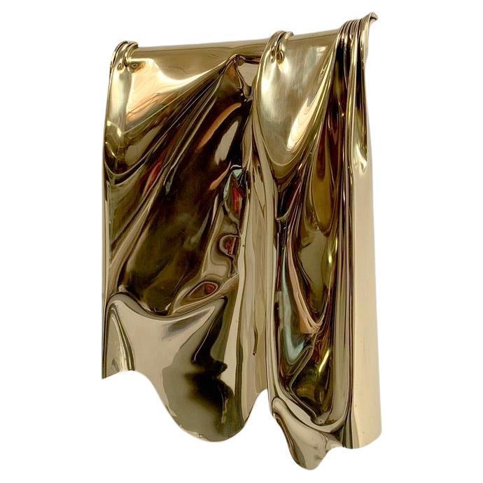 Jacques Moniquet Rare Large Drapé Brass Sconce By AAM Paris, circa 1975, France. For Sale