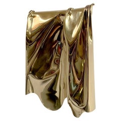 Jacques Moniquet Rare Large Drapé Brass Sconce By AAM Paris, circa 1975, France.
