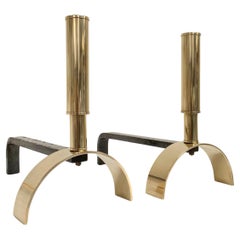 Pair of Brass Andirons By Giovanni Banci, circa 1970, Italy.