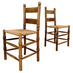 Pair of Decorative Charles Dudouyt Style Wood Chairs, France.