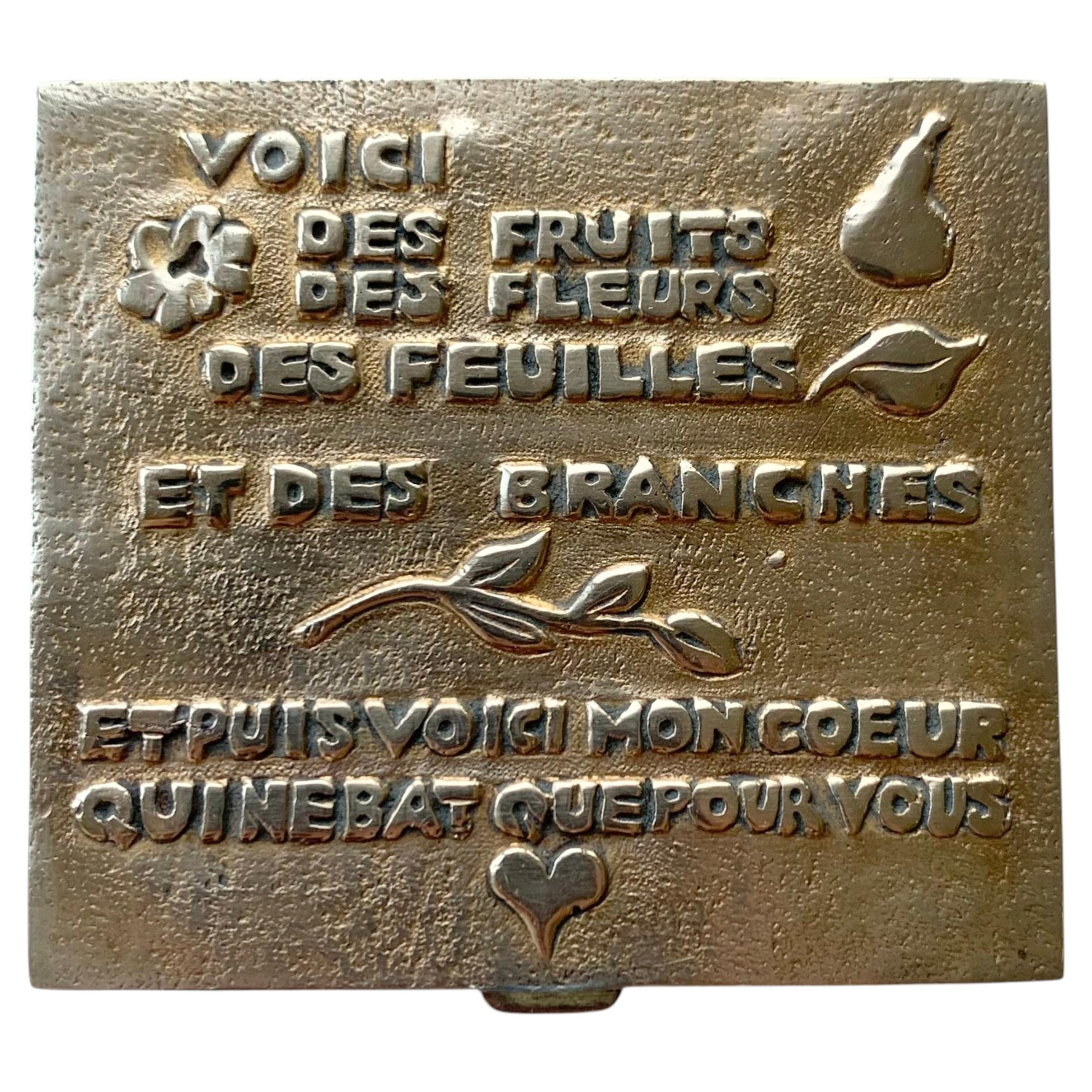 Line Vautrin Signed Gilt Bronze Beauty Box "Voici Des Fleurs..." c.1940, France For Sale