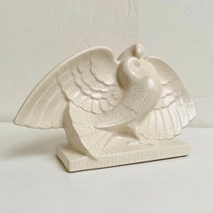 Art Deco Crackle Ceramic Doves Sculpture, circa 1930, France.