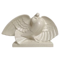 Art Deco Crackle Ceramic Doves Sculpture, circa 1930, France.
