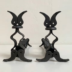 Sculptural Pair of Zoomorphic Andirons, circa 1960, France.