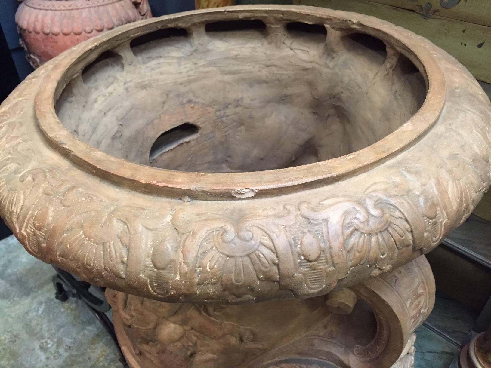Massive Neoclassical Style Terracotta Garden Urn Campana-Form In Good Condition In Cypress, CA