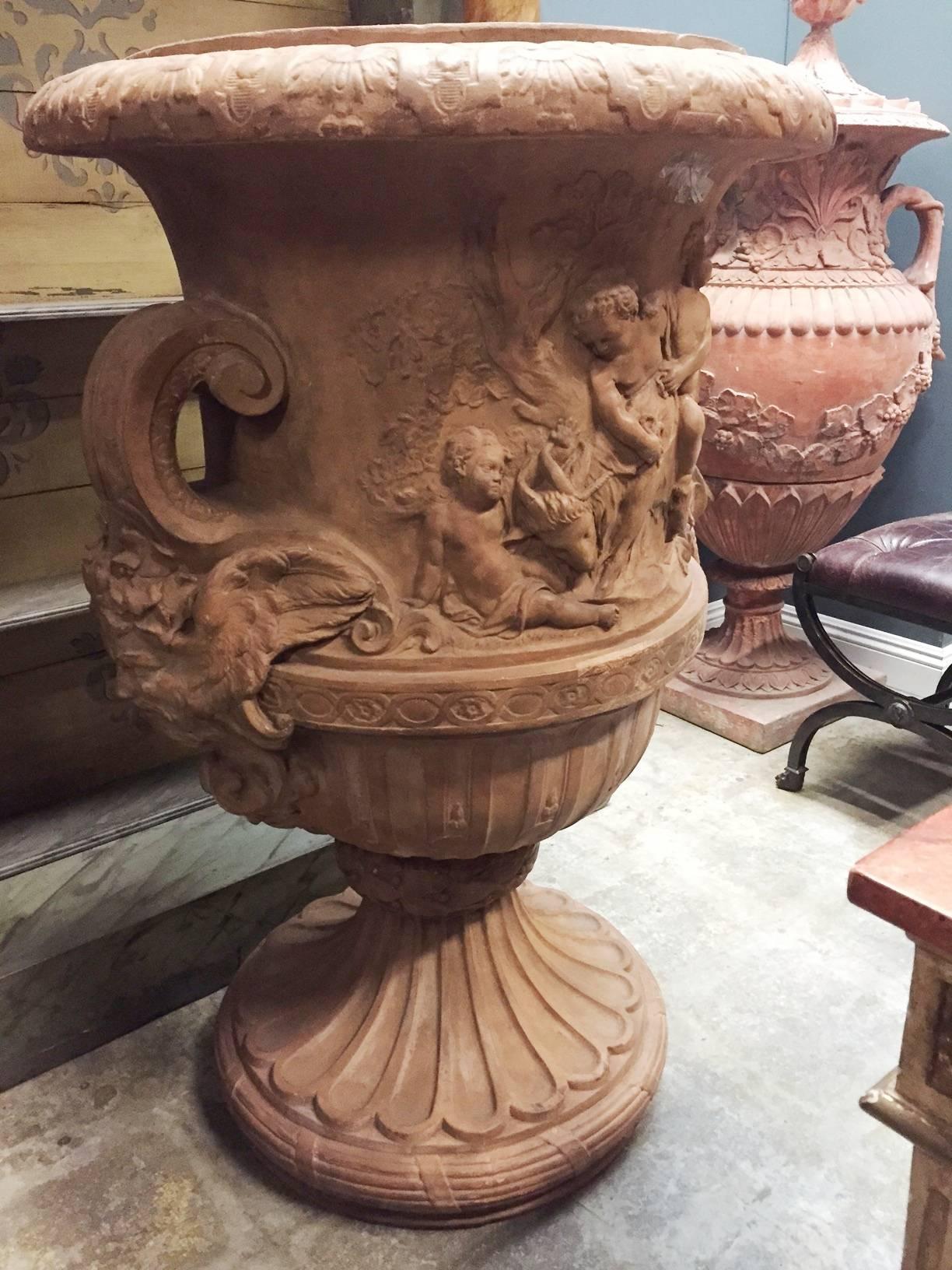 Massive Neoclassical Style Terracotta Garden Urn Campana-Form 1