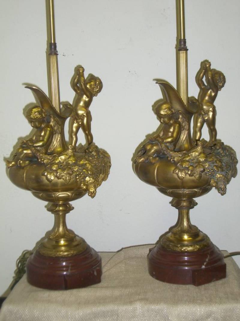 Pair of French Ormolu Figural Lamps, 19th Century For Sale 4