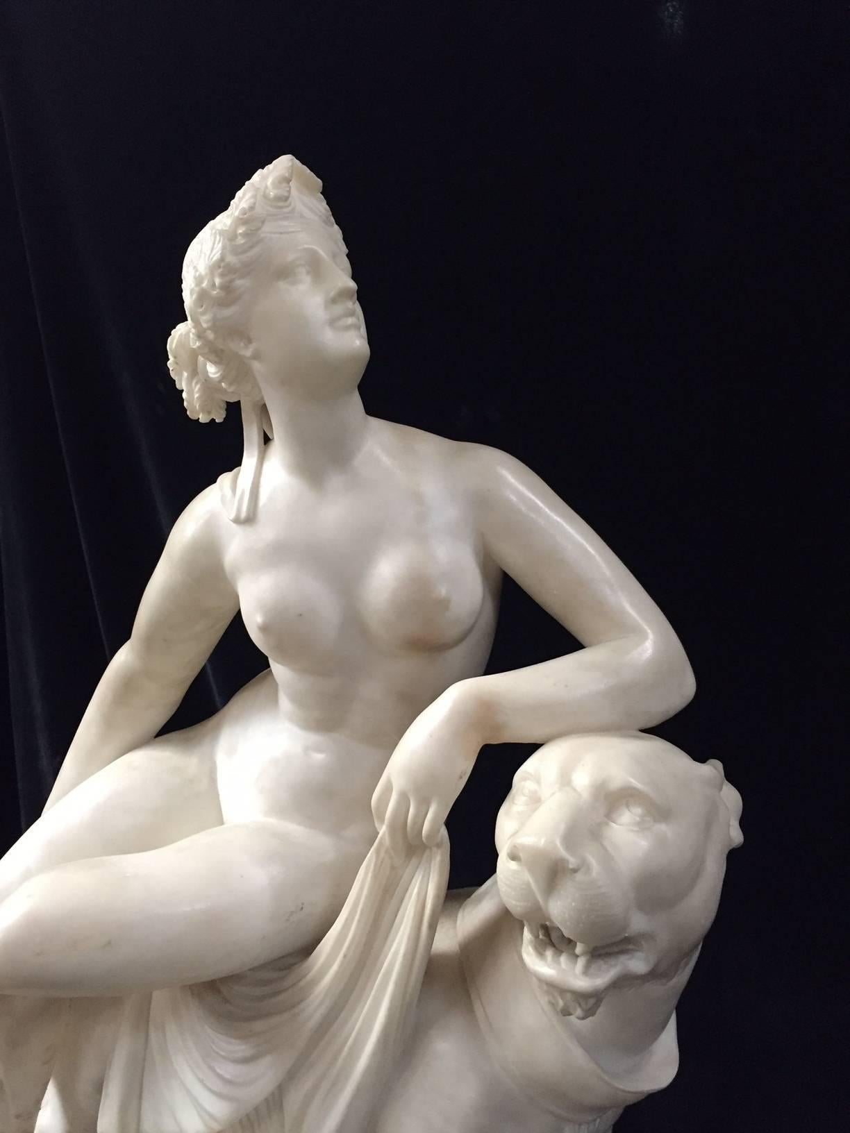 Hand-Carved Alabaster Figure of Ariadne on the Panther, 19th Century