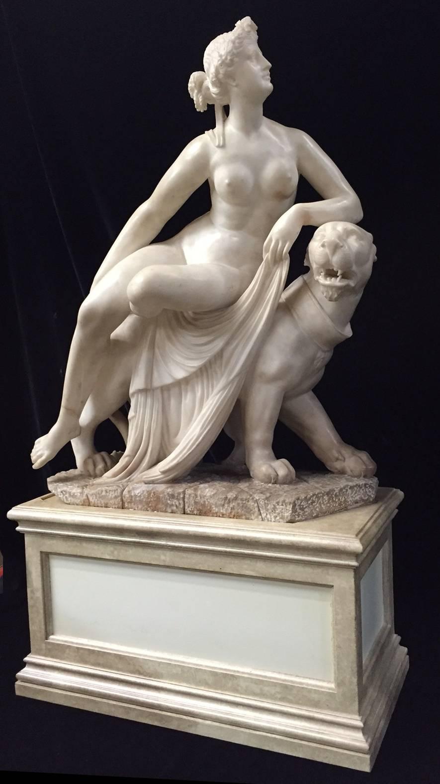 German Alabaster Figure of Ariadne on the Panther, 19th Century