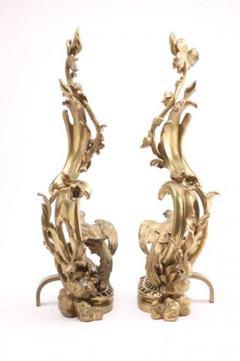 Unique Pair of French Gilt Bronze Andirons, 19th Century In Good Condition In Cypress, CA