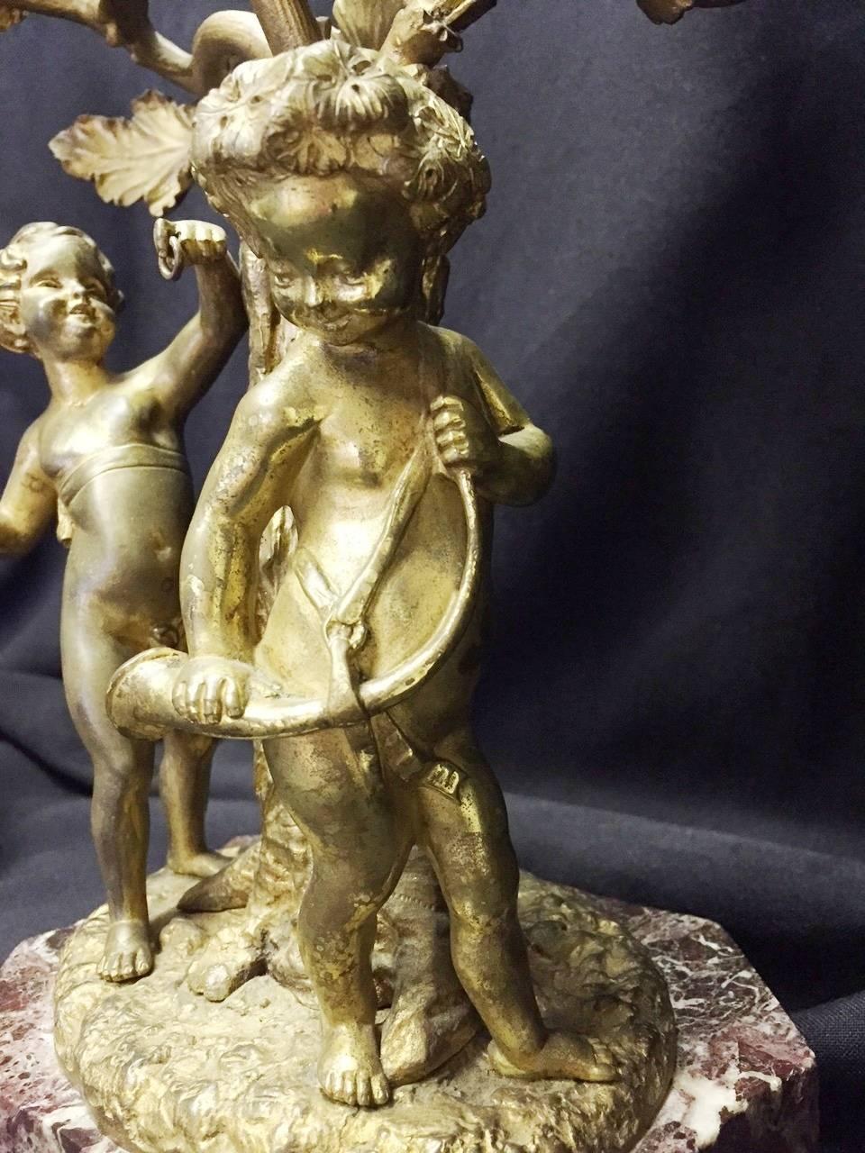 19th Century French Pair of Gilt Bronze and Marble Candelabra For Sale 3