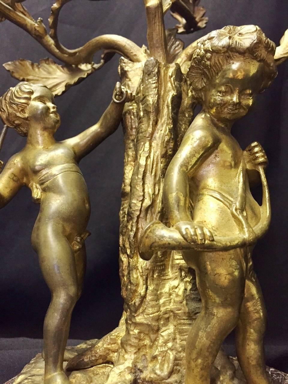 19th Century French Pair of Gilt Bronze and Marble Candelabra For Sale 7