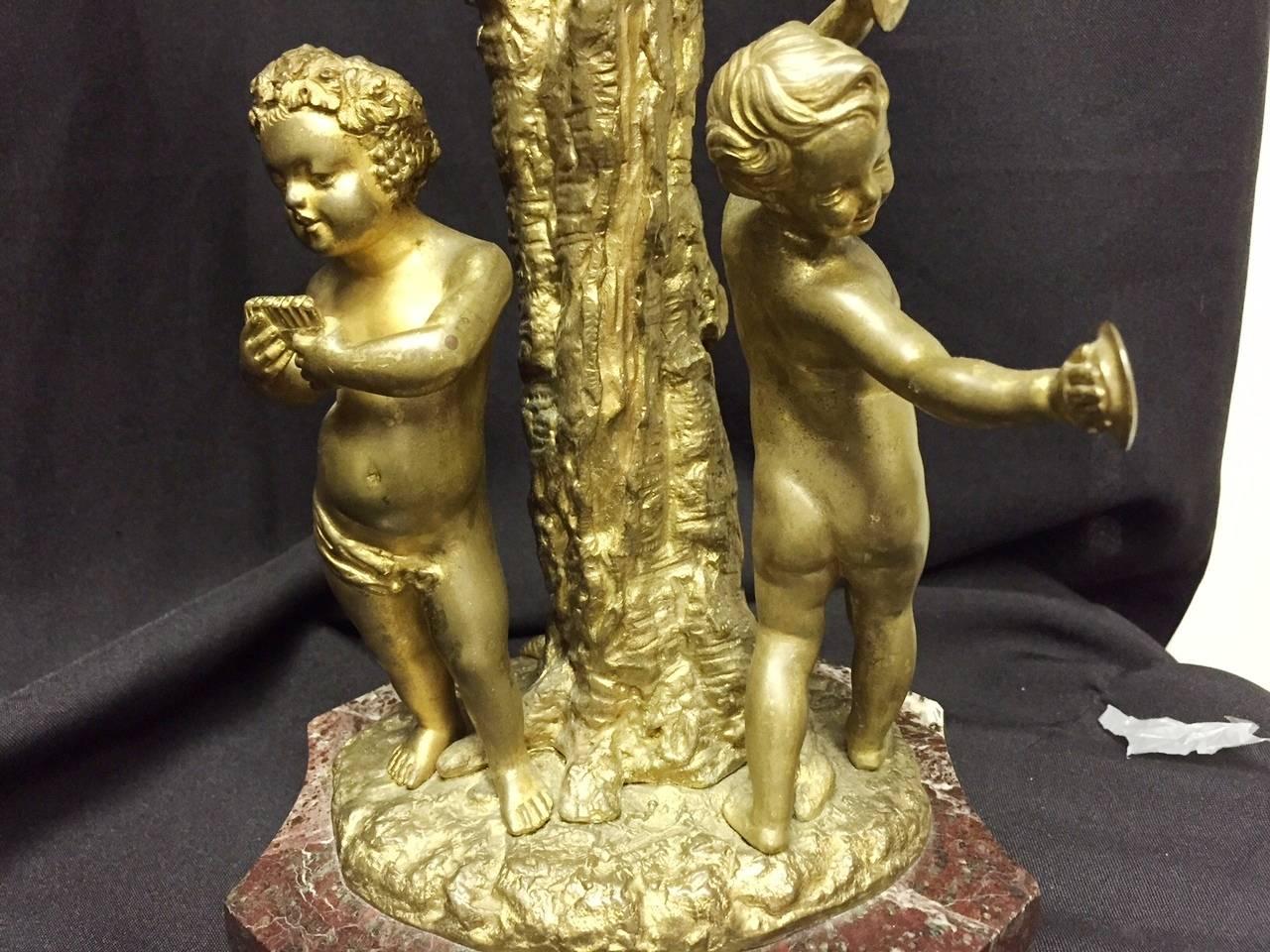 19th Century French Pair of Gilt Bronze and Marble Candelabra For Sale 6