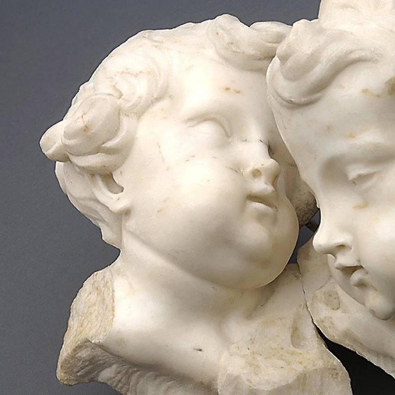 19th Century Italian Marble Bust Plaque of Two Cherubs For Sale at 1stDibs